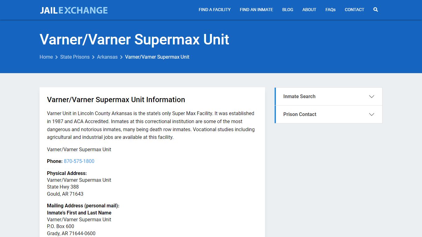 Varner/Varner Supermax Unit Inmate Search, AR - Jail Exchange