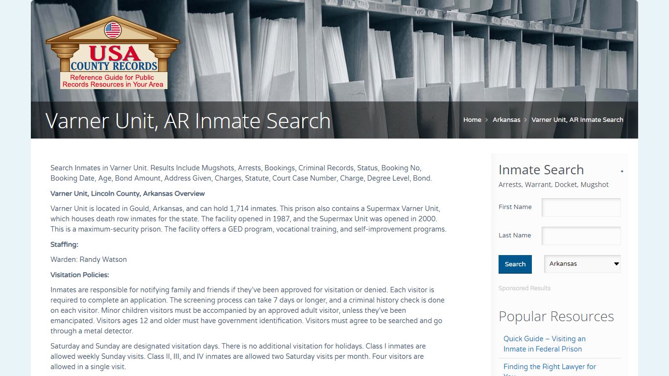 Varner Unit, AR Inmate Search | Name Search