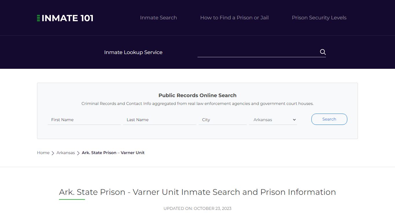 Ark. State Prison - Varner Unit Inmate Search, Visitation, Phone no ...